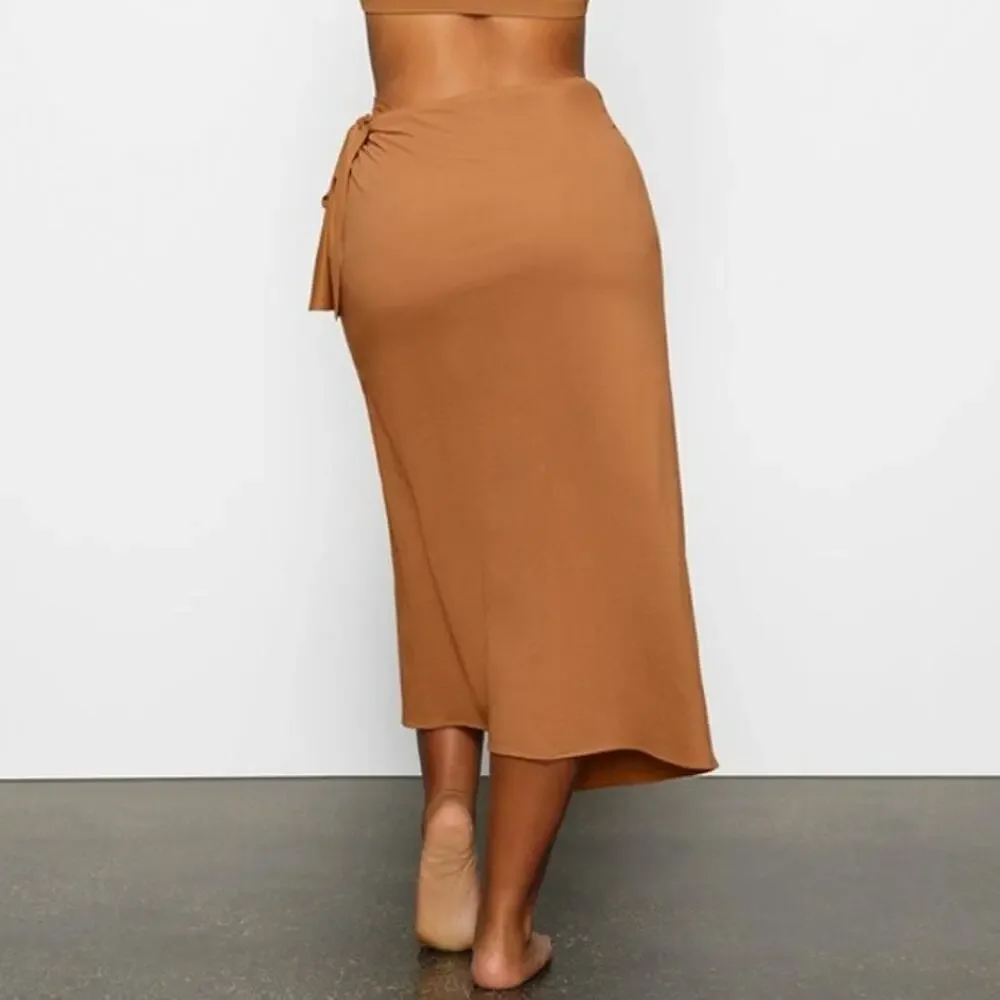 SKIMS Sarong Cover Up Skirt Side Tie Maxi Swim Cover-Up in Ochre Tan NWT 4X